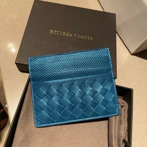Bottega Veneta metallic blue card case